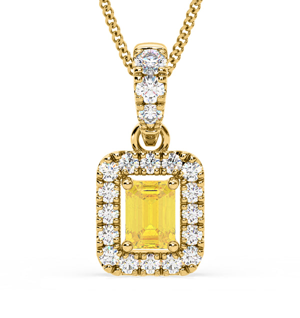 Annabelle Yellow Lab Diamond Emerald Cut Halo Necklace 0.70ct in 18KGold - Elara Collection